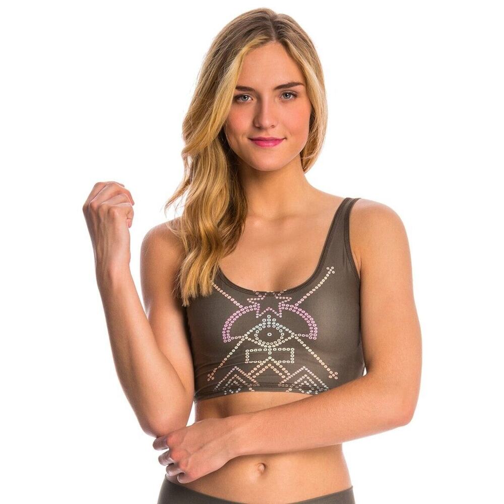 Teeki Crop Top M/L Lover Style Yoga Pilates 7 Crowns Olive Green Anti Microbial